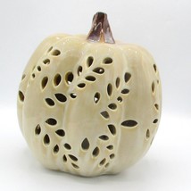 Ceramic Pumpkin Light-Up Lantern 8X7&quot;Creamy Beige Leaf Cut-Out  kit - $10.89