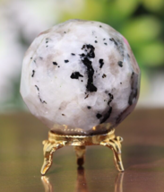 225g!-55mm Natural White Rainbow Moonstone Sphere Ball with Stand - $58.41