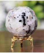 225g!-55mm Natural White Rainbow Moonstone Sphere Ball with Stand - $1,071.13 MXN