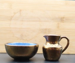 Vtg Copper Lustre CREIGIAU WALES Pottery Water Pitcher &amp; Bowl Sugar Crea... - $19.99