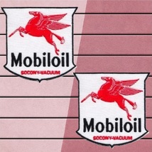 (2) Vintage Mobil Oil Iron On Patches Embroidered Canvas Badges Fabric Adhesives - £18.49 GBP