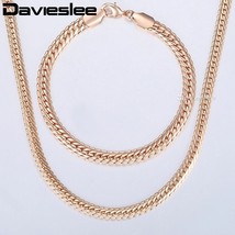 Davieslee Womens Jewelry Set 585 Rose Gold Bracelet Necklace Set Hammered Herrin - £10.43 GBP