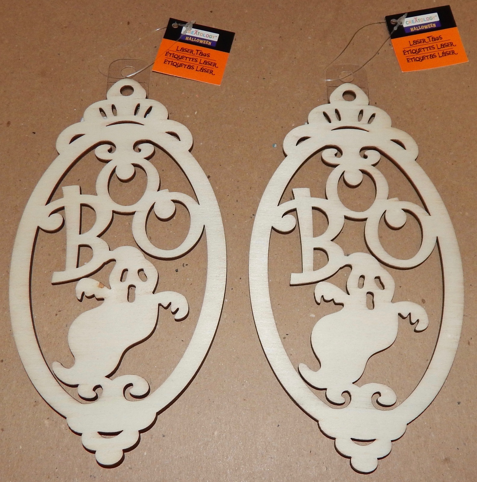 Halloween Wooden Laser Tags Plaques Crafts Creatology 8&quot; x 4&quot; BOO Signs ... - $4.49
