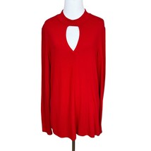 Bardot Top Womens Large 10 Red Cut Out Choker V-Neck Long Sleeve Stretch Knit - £27.96 GBP
