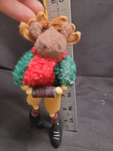Christmas Moose Ornament, Plush Green, Scarf, Red Sweater, Shorts, Acordian - £4.41 GBP