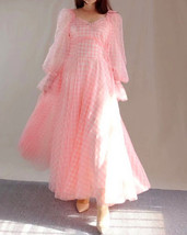 Pink Plaid Tutu Dress Women Custom Plus Size Long Sleeve Tutu Maxi Dress image 2