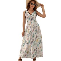 Mondxflaur Feathers Summer Dresses for Women V-neck Sleeveless Long Dress - £28.73 GBP+
