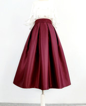 Burgundy Taffeta Pleated Midi Skirt Women Custom Plus Size A-line Party Skirt image 1