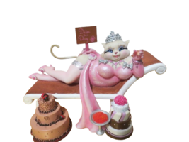 Diva For A Day Cat Lounging With Cake Resin Figurine 10&quot;L x 7&quot;T Flaw - $19.79