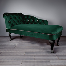 Regent Handmade Tufted Jasper Green Velvet Chaise Longue Bedroom Accent ... - £255.46 GBP