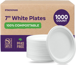 100% Compostable Paper Plates 7 Inch [1000 Count] Heavy-Duty Dessert Pla... - $94.24