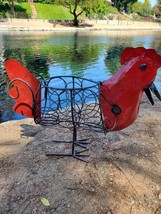Large 23&quot; Metal Rustic Red Rooster Planter, Garden Decor, Metal Art - $44.79