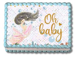 Pregnant Mermaid Edible Image Baby Shower Edible Cake Topper Frosting Sh... - $15.47