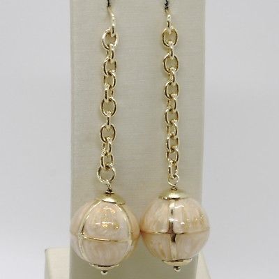 925 STERLING YELLOW SILVER PENDANT EARRINGS WITH BALL, BIG ENAMELED SPHERE, ROLO - $65.60