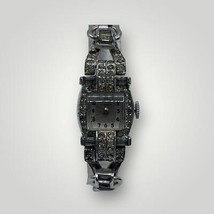 Ornate White Jeweled Geneva 17J Ladies Mechanical Bracelet Watch - £51.28 GBP