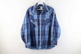 Vtg 90s Rockabilly Mens Large Double Pocket Western Flannel Snap Button ... - £35.57 GBP