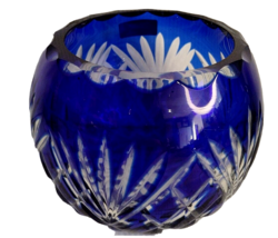 Crystal Bowl Bohemia. Etched Flower Czech Republic Cobalt Blue l - £23.68 GBP