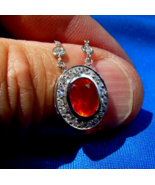 Earth mined Precious Fire Opal Deco Pendant Diamond Station Necklaces 14... - £2,180.55 GBP