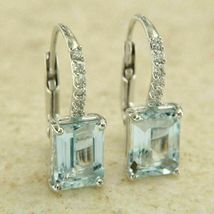 1.5Ct Emerald Cut Aquamarine Diamond 14K White Gold Finish Huggie Hoop Earrings - £75.13 GBP