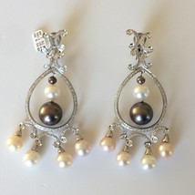 Women&#39;s Earrings 18k White Gold Natural White Diamonds,White Black Rose Pearls - £9,424.40 GBP