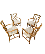 Vintage Rattan Captain Chairs Set of 4 with Cushions Boho Dining Chinois... - $1,164.00