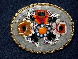 Vtg Intricate Millefiori Micro Mosaic Murano Glass? Floral Pin Brooch Jewelry - £23.74 GBP