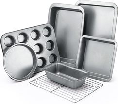 Carbon Steel Baking Pans Sets Nonstick Bakeware Set 7-Piece with Round Cake Pan - £47.89 GBP