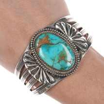 c1940 6 3/8&quot; Navao Stamped silver and turquoise bracelet - $675.68