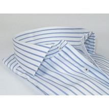Men 100% Italian Cotton Shirt Non Iron SORRENTO Turkey 4730 White Blue Stripe image 3