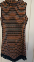 ABS Allen Schwartz Striped Dress Fringe Trim Sleeveless Large - £18.89 GBP