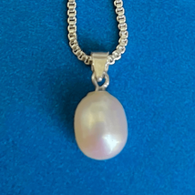 AZLT  White Solitary Pearl &amp; Sterling Silver Neacklace - £38.83 GBP