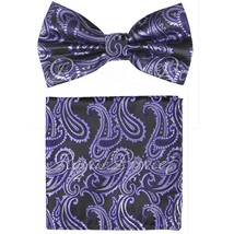 Men&#39;s Purple Black BUTTERFLY Bow tie And Pocket Square Handkerchief Set ... - £8.53 GBP