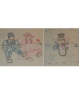 Cross Stitch Pillow Cover 14" Dutch Blue Boy &amp; Pink Girl Vase ANTIQUE / ... - $12.59