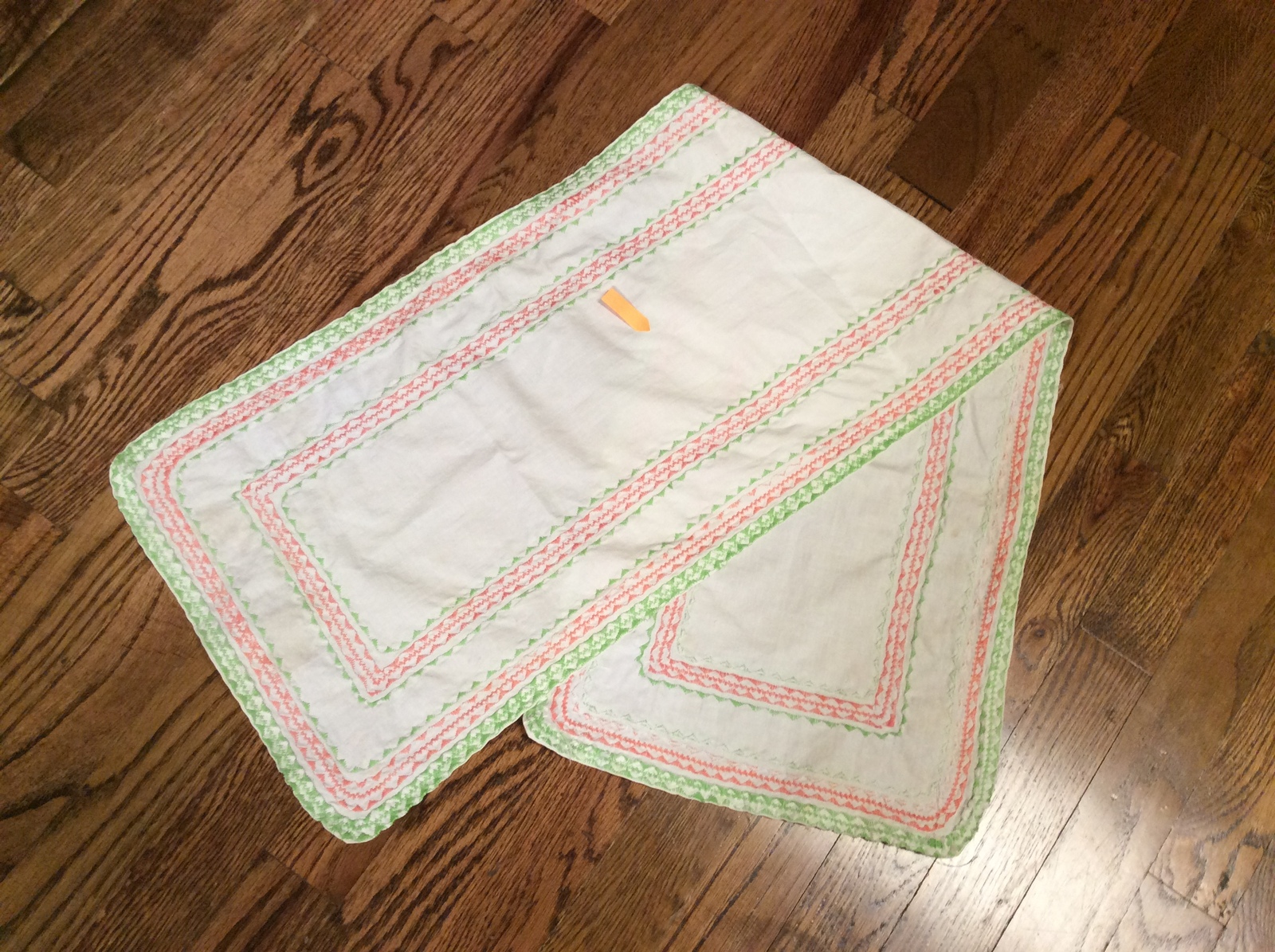 39.5&quot; Cotton Embellished Table Runner, Scarf - Green &amp; Peach (Possibly H... - $5.00