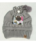 Ponytail Beanie Gray Knit High Bun Beanie Hat with Adjustable Pom Pom St... - £7.60 GBP