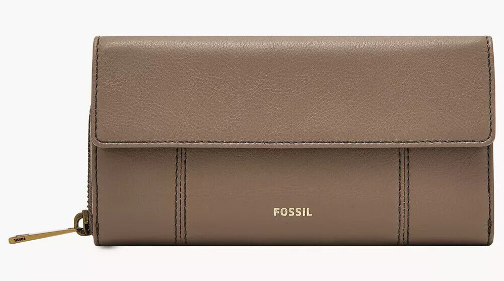 Fossil Jori RFID Flap Clutch Gray Taupe Leather SWL3009265 Wallet Purse NWT $100