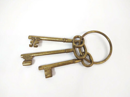 Large Brass Key Ring with 3 Antique Style Skeleton Keys 10&quot; Long - $24.18