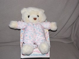 Vtg Commonwealth White Stuffed Plush Teddy Bear Cloth Fabric Body Pink Floral - £49.61 GBP