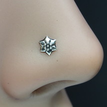 Floral Solid Sterling Star Silver Oxidized nose Stud Twist nose ring 24g - £11.76 GBP