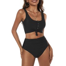 Women&#39;S Knotted Front Tankini Set High Waisted Bikini Scoop Neck Two Pieces Swim - £49.99 GBP