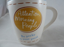 Hallmark Mug Attention Morning People Be Perky At Your Peril Cup  Blue i... - $10.88