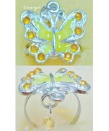 Fun Silver Plated Adjustable Butterfly with Crystal OOAK Ring - $186.58 MXN