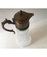 Vintage tall glass pitcher carafe claret with aged metal lid plastic ice... - $59.35