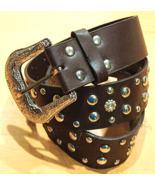 Womens Dark Brown Rhinestone Studded Belt Faux Leather ? Bling Buckle Sz... - £15.27 GBP