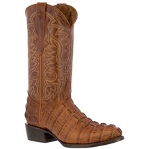 Mens Cognac Cowboy Boots Real Leather Embossed Crocodile Tail Western Round Toe - £87.10 GBP
