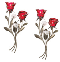 2pc Set Red Beauty Rose Flower Wall Sconce Modern Art Decor Statue Candle Holder - £56.09 GBP