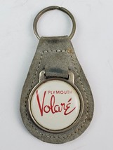 Vintage Plymouth Volare Gray leather Keychain FOB metal coin back - $10.29