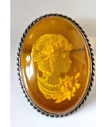 Vintage 925 Silver Baltic Honey Amber Intaglio Cameo Brooch 1.5&quot; x 1.1/8&quot; - $123.75