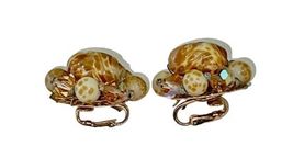 Vtg Coro Marbleized Beige Aurora Borealis Brown Glass Cluster Clip on Earrings image 6