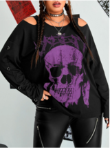 Romwe Punk Plus Skull Print Cold Shoulder Tee - 4XL - $14.99